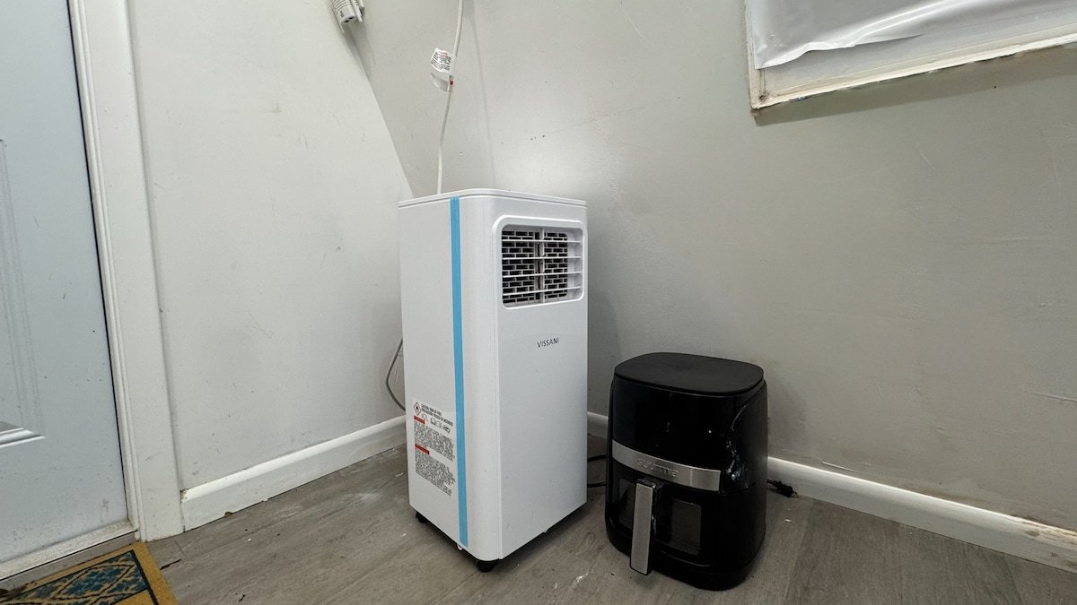 Portable AC unit and air fryer in the loft